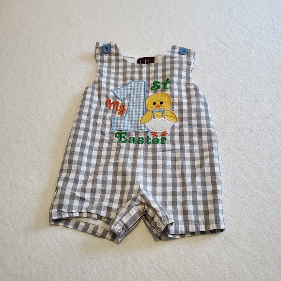 Lil Cactus Boys Checked Grey White My First Easter Jon Jon Outfit Size 3-6 Mo - Picture 2 of 6